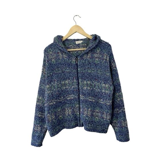 Alps Large Fuzzy Sweater Cardigan Zip Hooded Acrylic Blend Blue Cozy Womens - Picture 1 of 12
